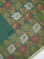 Bottle Green Banarasi Soft Kota Silk Saree with Floral Jamdani Pallu