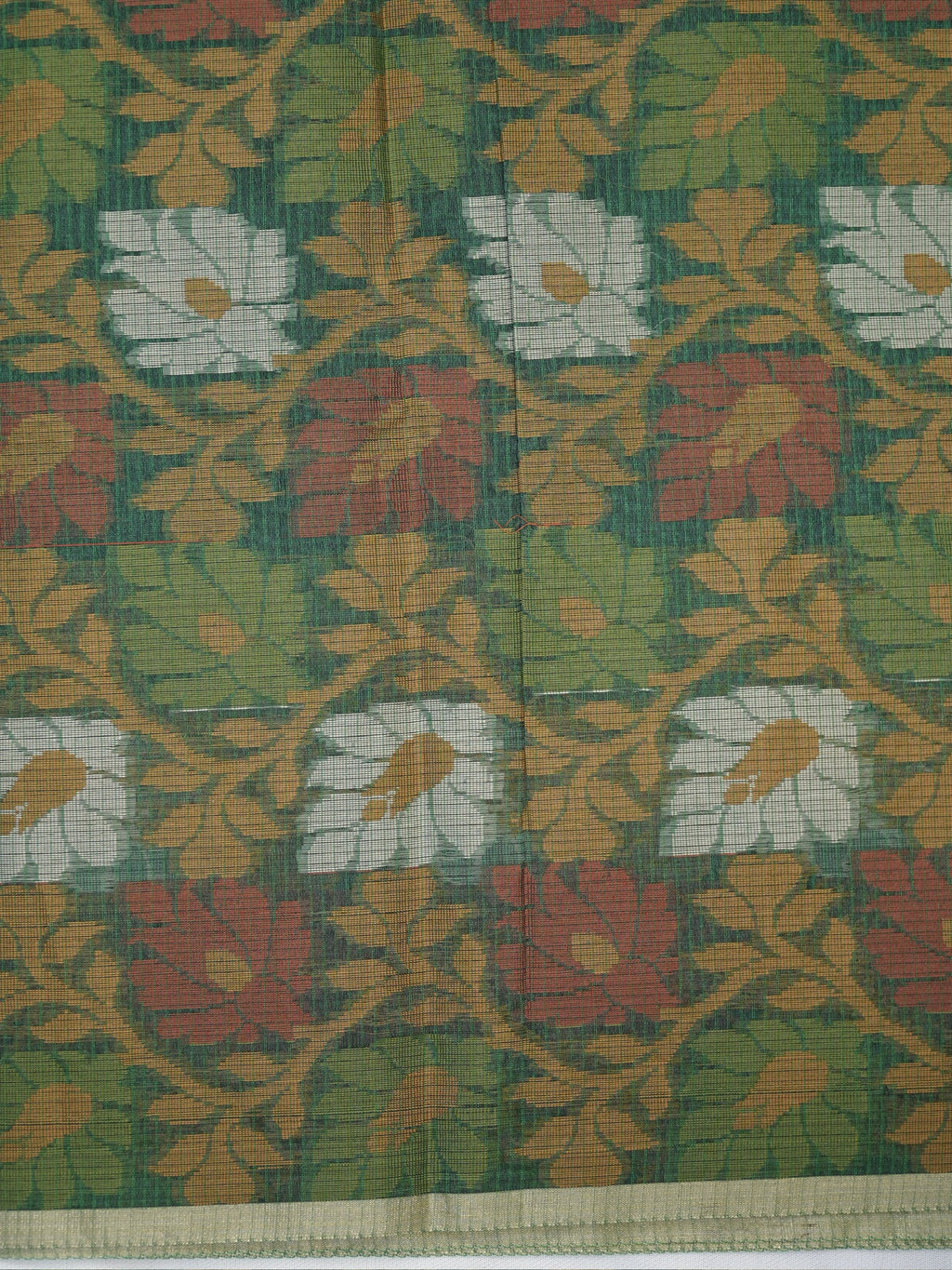 Bottle Green Banarasi Soft Kota Silk Saree with Floral Jamdani Pallu