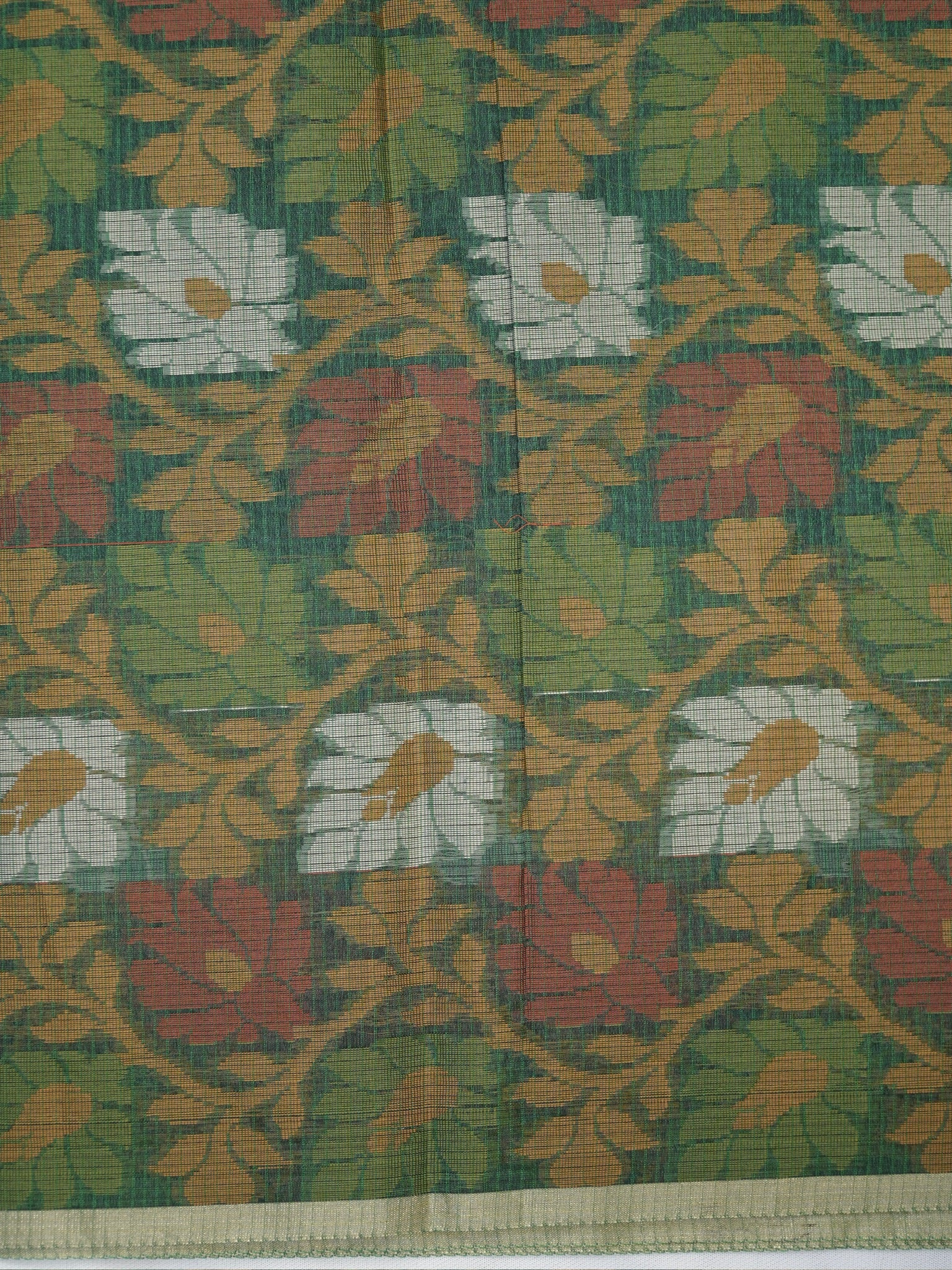 Bottle Green Banarasi Soft Kota Silk Saree with Floral Jamdani Pallu