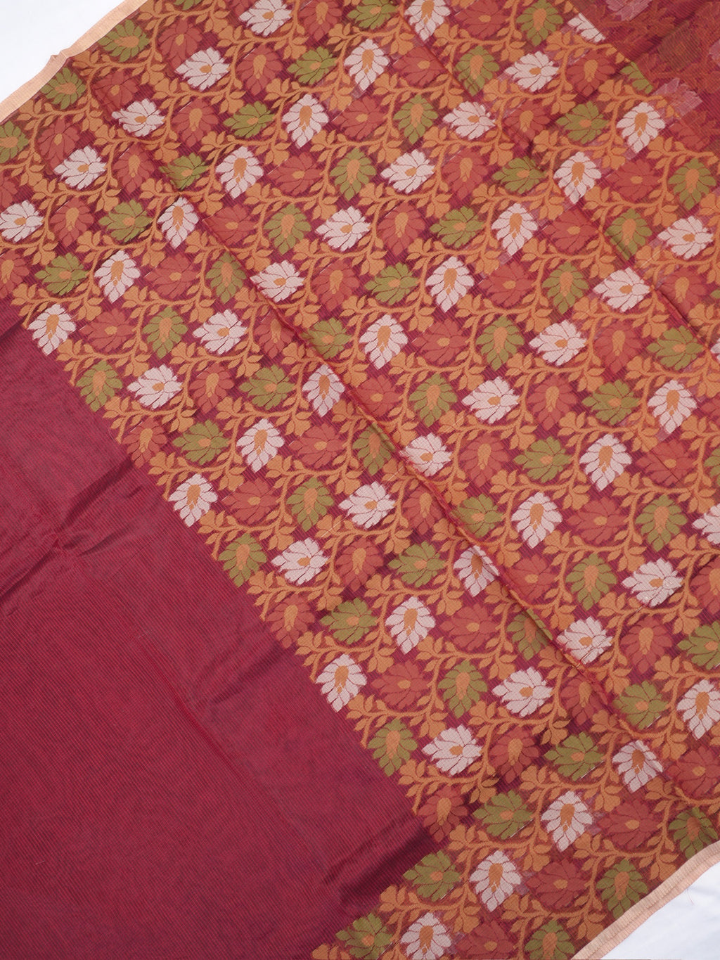 Maroon Banarasi Soft Kota Silk Saree with Floral Jamdani Pallu