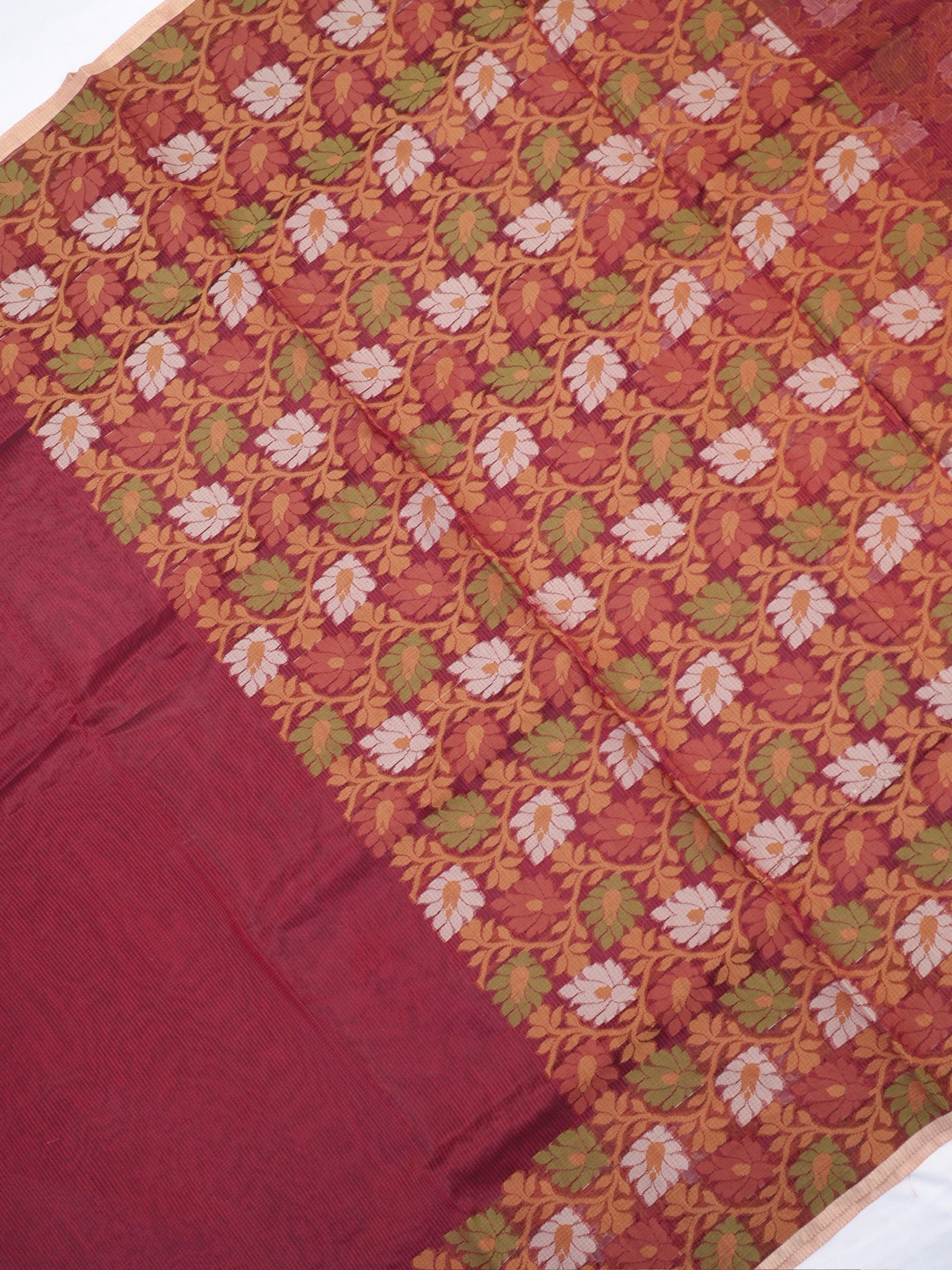 Maroon Banarasi Soft Kota Silk Saree with Floral Jamdani Pallu
