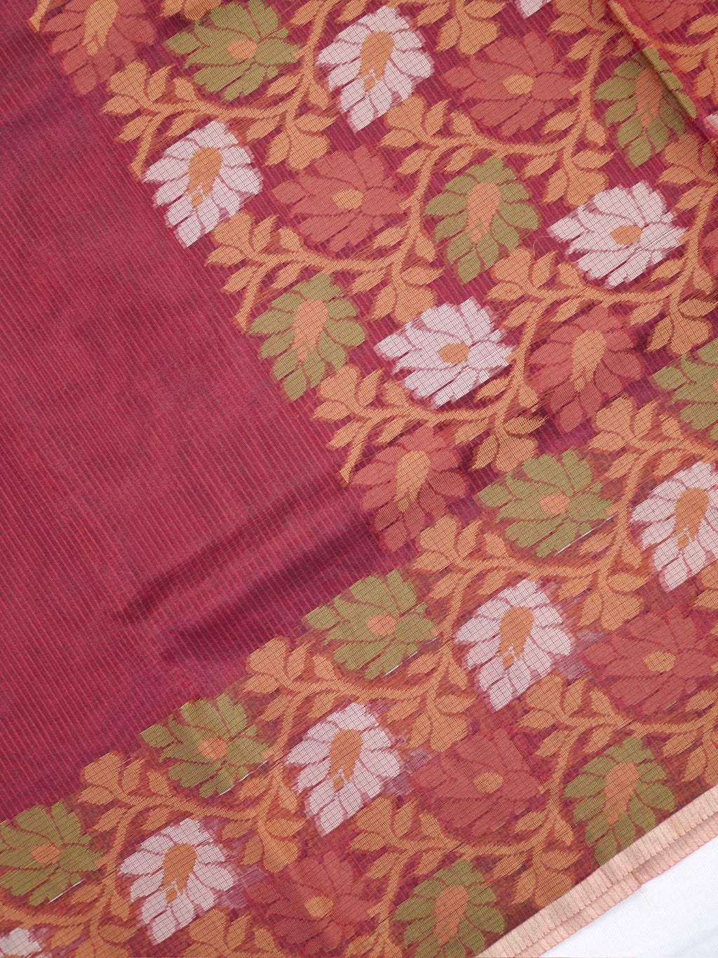 Maroon Banarasi Soft Kota Silk Saree with Floral Jamdani Pallu