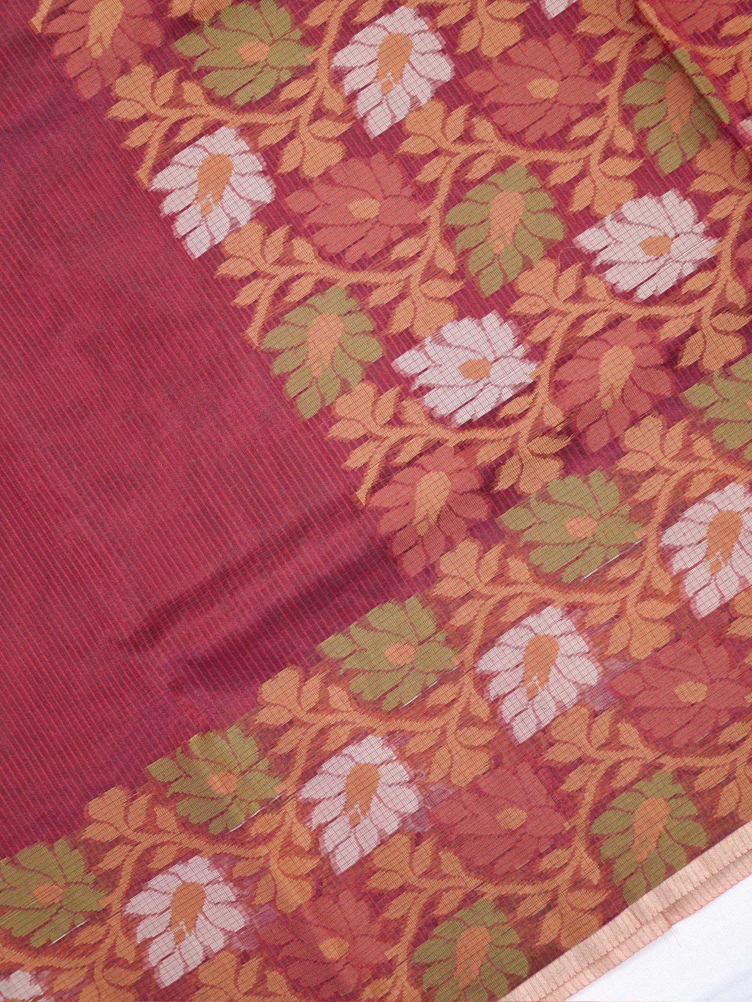Maroon Banarasi Soft Kota Silk Saree with Floral Jamdani Pallu