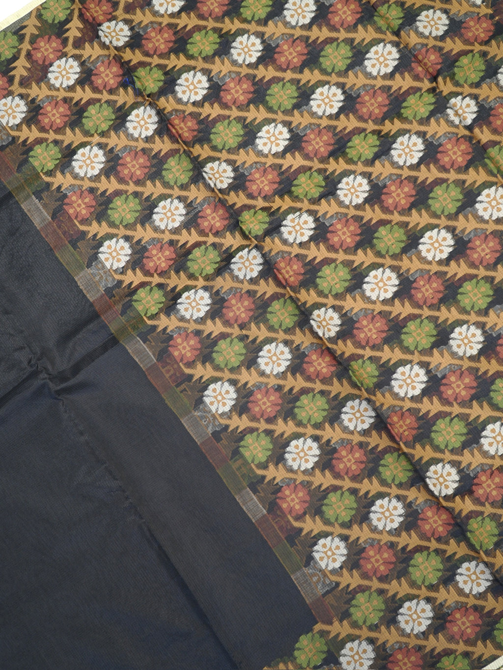 Charcoal Black Banarasi Soft Kota Silk Saree with Floral Jamdani Pallu