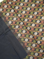 Charcoal Black Banarasi Soft Kota Silk Saree with Floral Jamdani Pallu