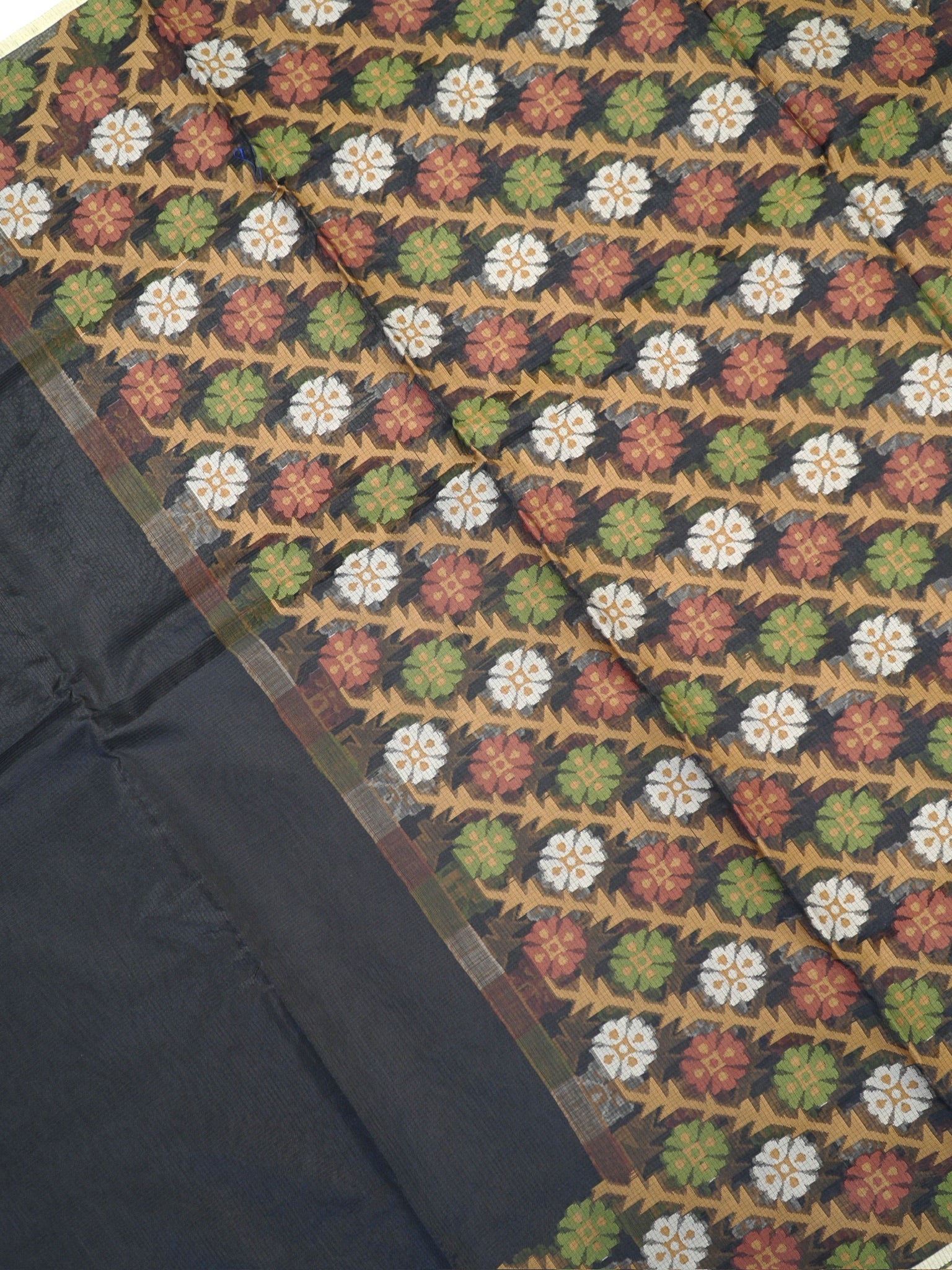 Charcoal Black Banarasi Soft Kota Silk Saree with Floral Jamdani Pallu