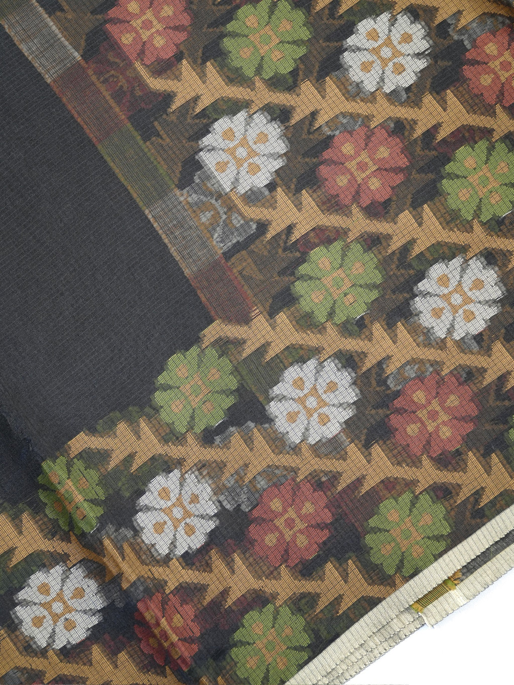 Charcoal Black Banarasi Soft Kota Silk Saree with Floral Jamdani Pallu