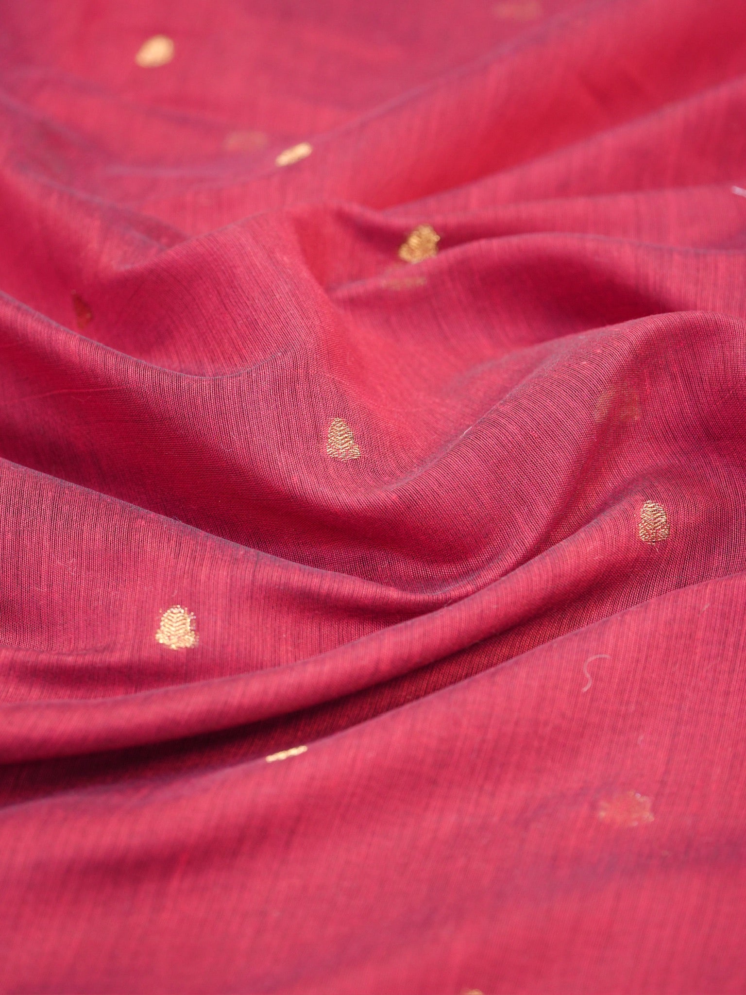 Crimson Red & Charcoal Black Banarasi Soft Cotton Silk Saree with Zari Buttis
