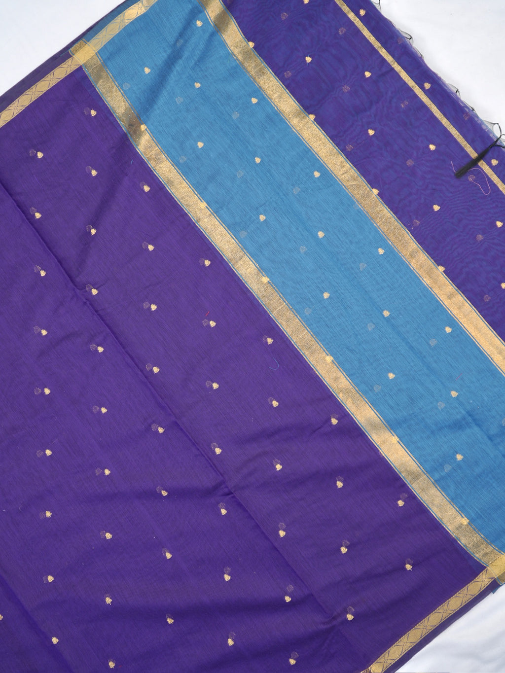 Purple & Sky Blue Banarasi Soft Cotton Silk Saree with Zari Buttis