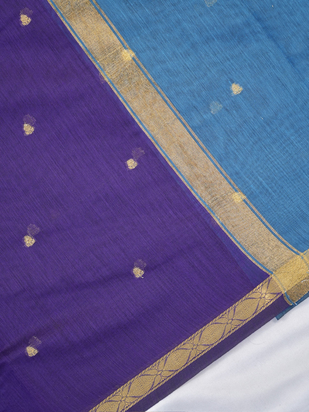 Purple & Sky Blue Banarasi Soft Cotton Silk Saree with Zari Buttis