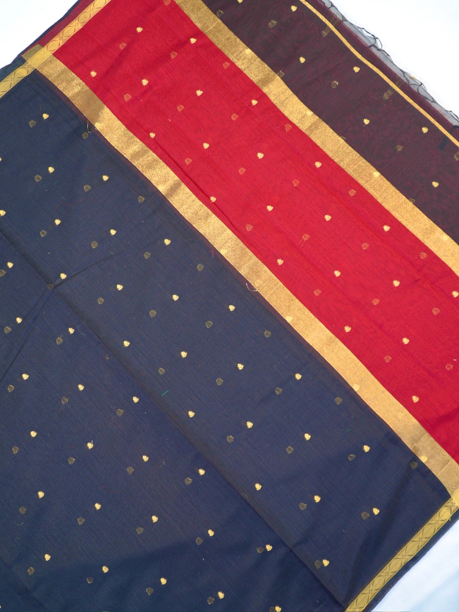 Black &  Red Banarasi Soft Cotton Silk Saree with Zari Buttis