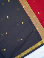 Black &  Red Banarasi Soft Cotton Silk Saree with Zari Buttis