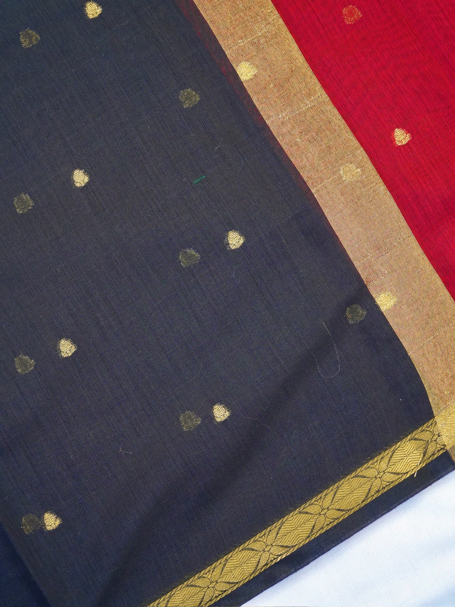 Black &  Red Banarasi Soft Cotton Silk Saree with Zari Buttis