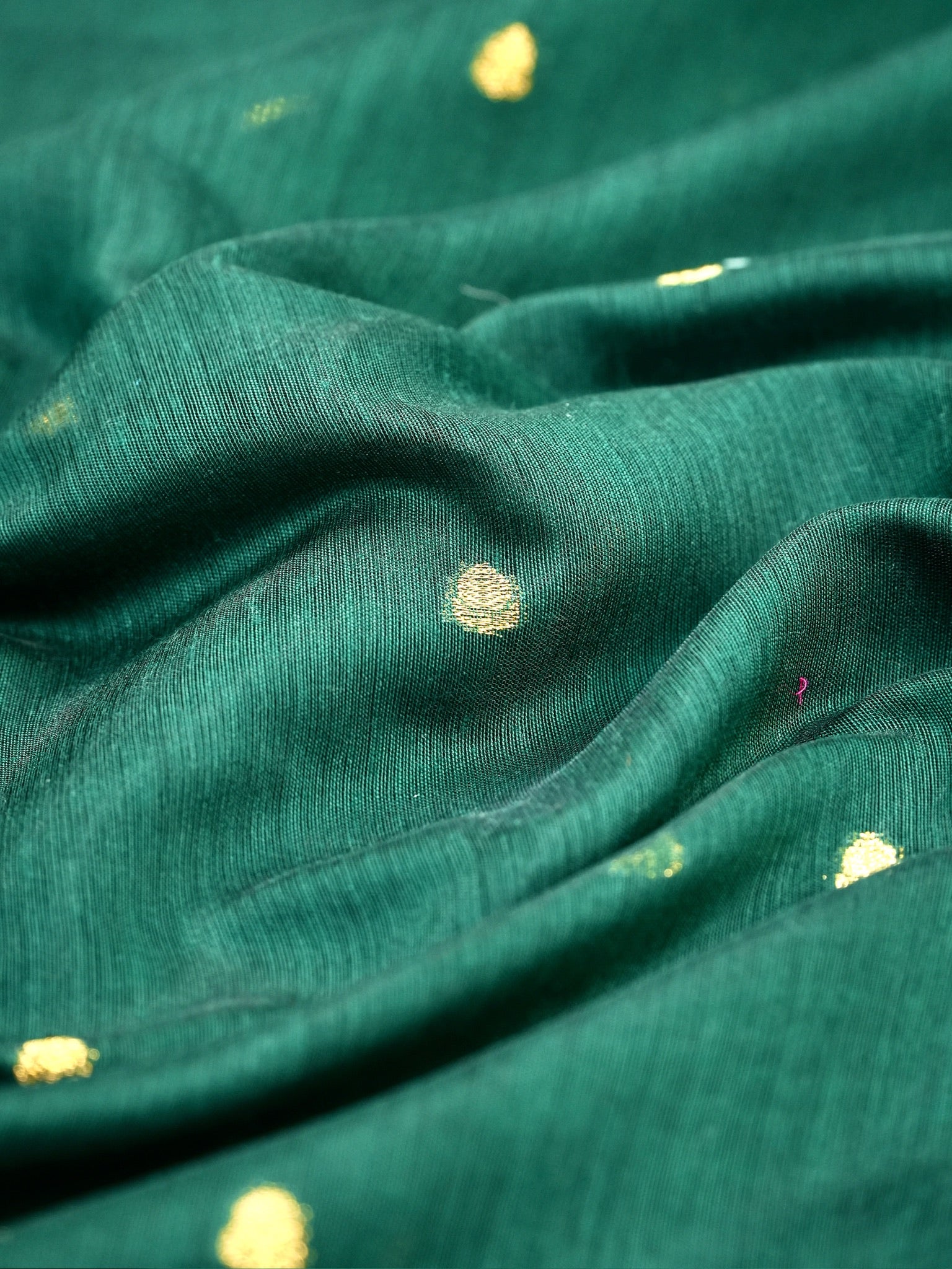 Bottle Green & Red Banarasi Soft Cotton Silk Saree with Zari Buttis