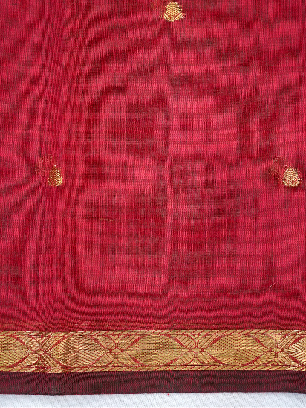Bottle Green & Red Banarasi Soft Cotton Silk Saree with Zari Buttis