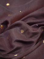 Dark Chocolate Brown & Red Banarasi Soft Cotton Silk Saree with Zari Buttis