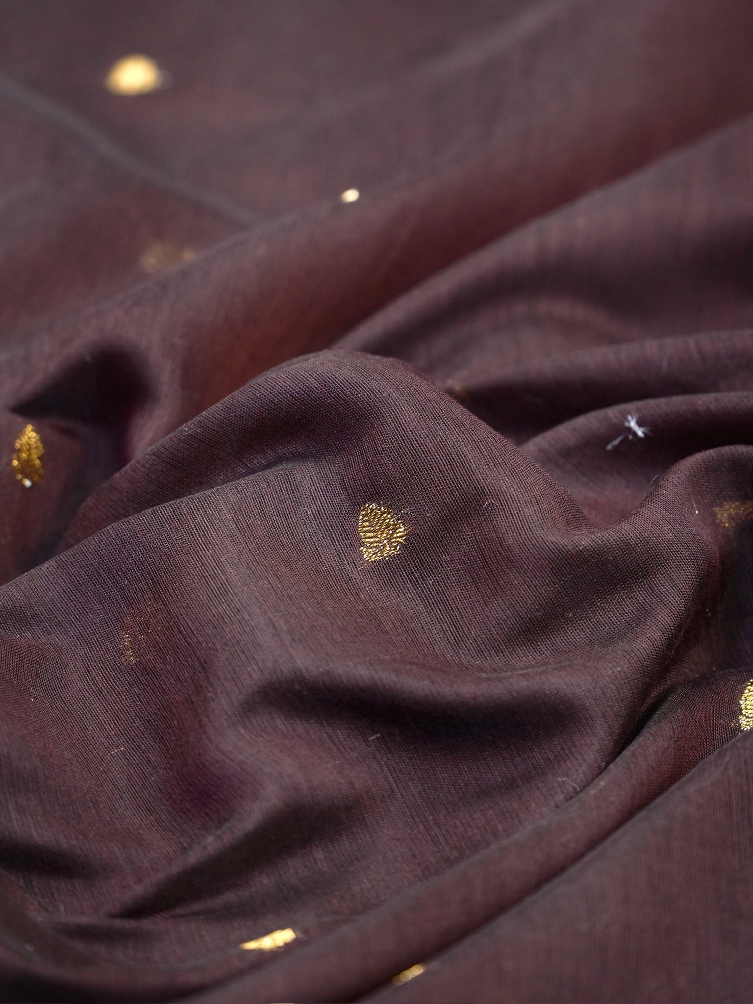Dark Chocolate Brown & Red Banarasi Soft Cotton Silk Saree with Zari Buttis