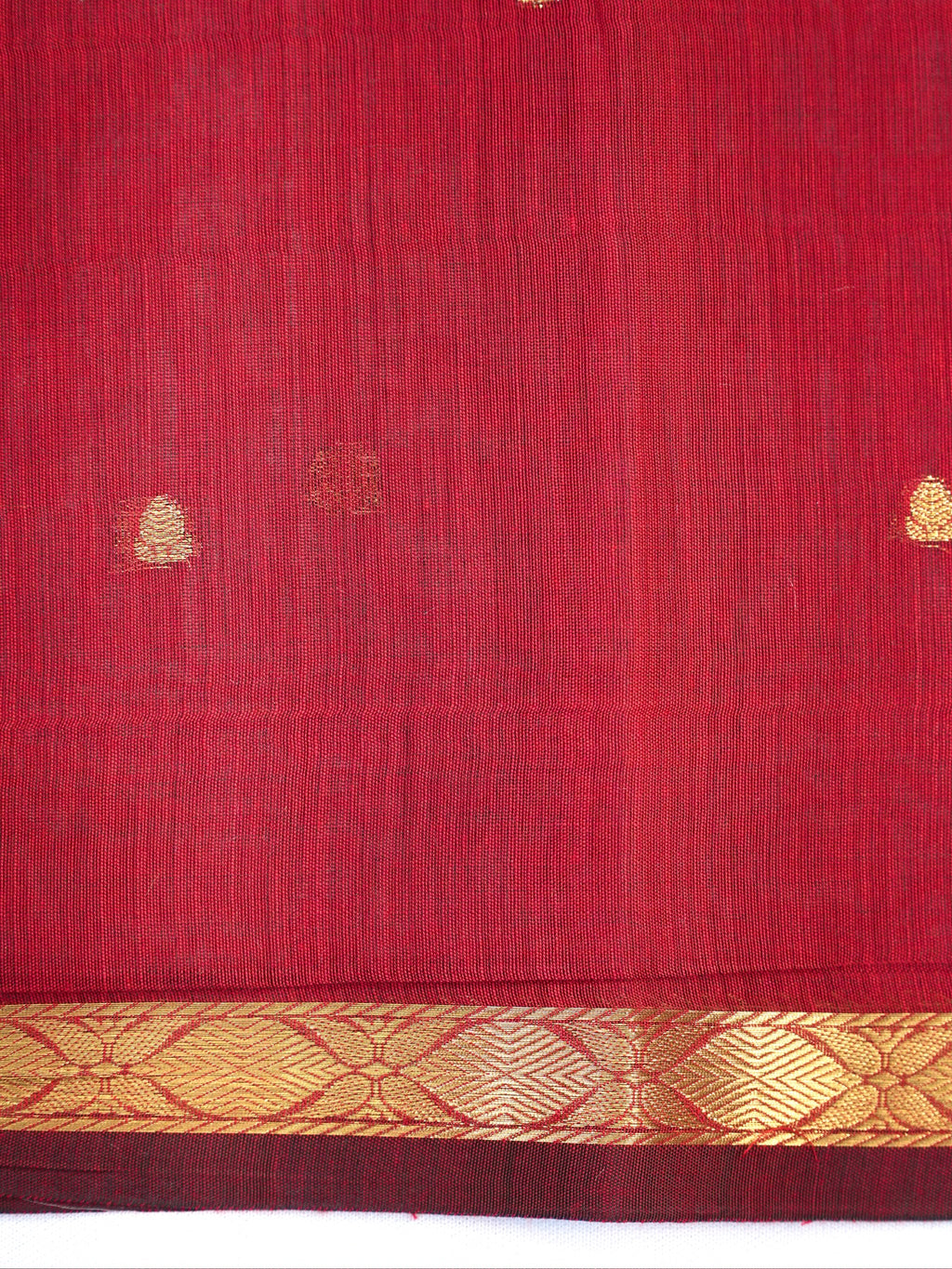 Dark Chocolate Brown & Red Banarasi Soft Cotton Silk Saree with Zari Buttis