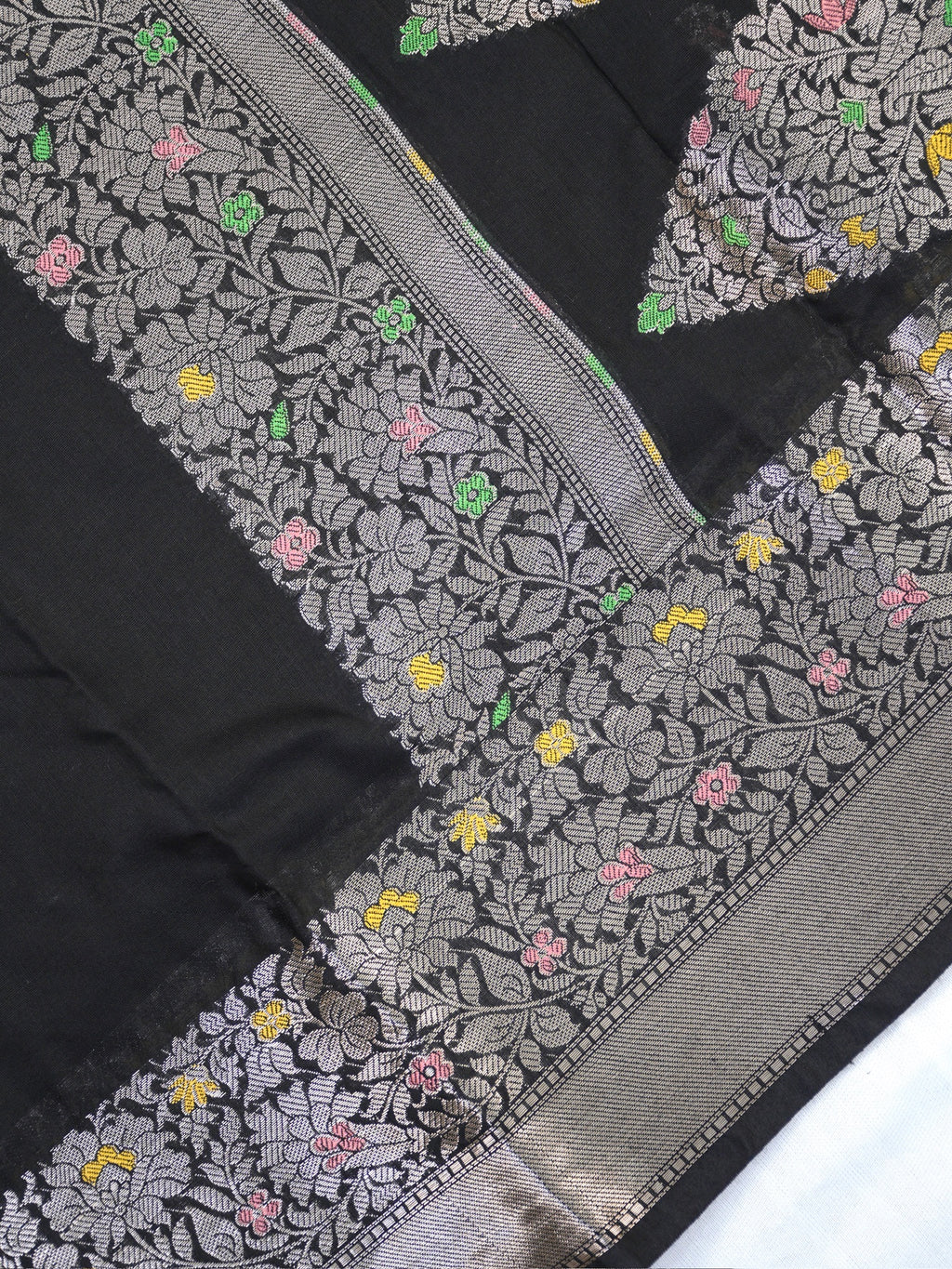Black Banarasi Soft Silk Saree with Meenakari Zari Weaving