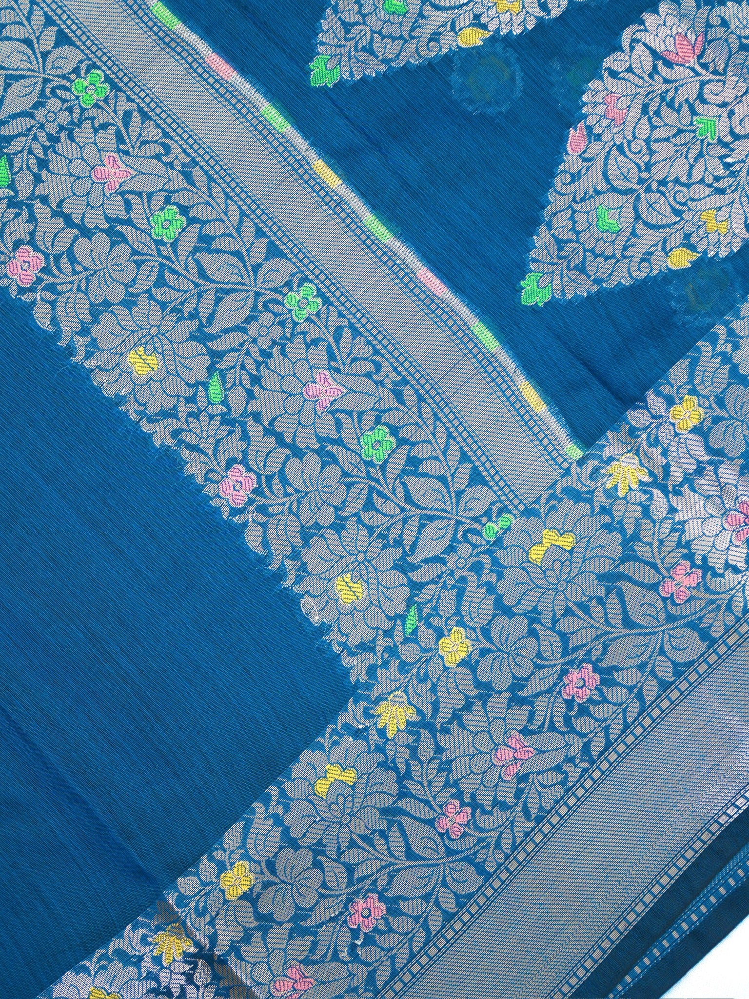 Peacock Blue Banarasi Soft Silk Saree with Meenakari Zari Weaving