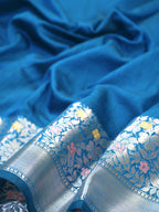 Peacock Blue Banarasi Soft Silk Saree with Meenakari Zari Weaving