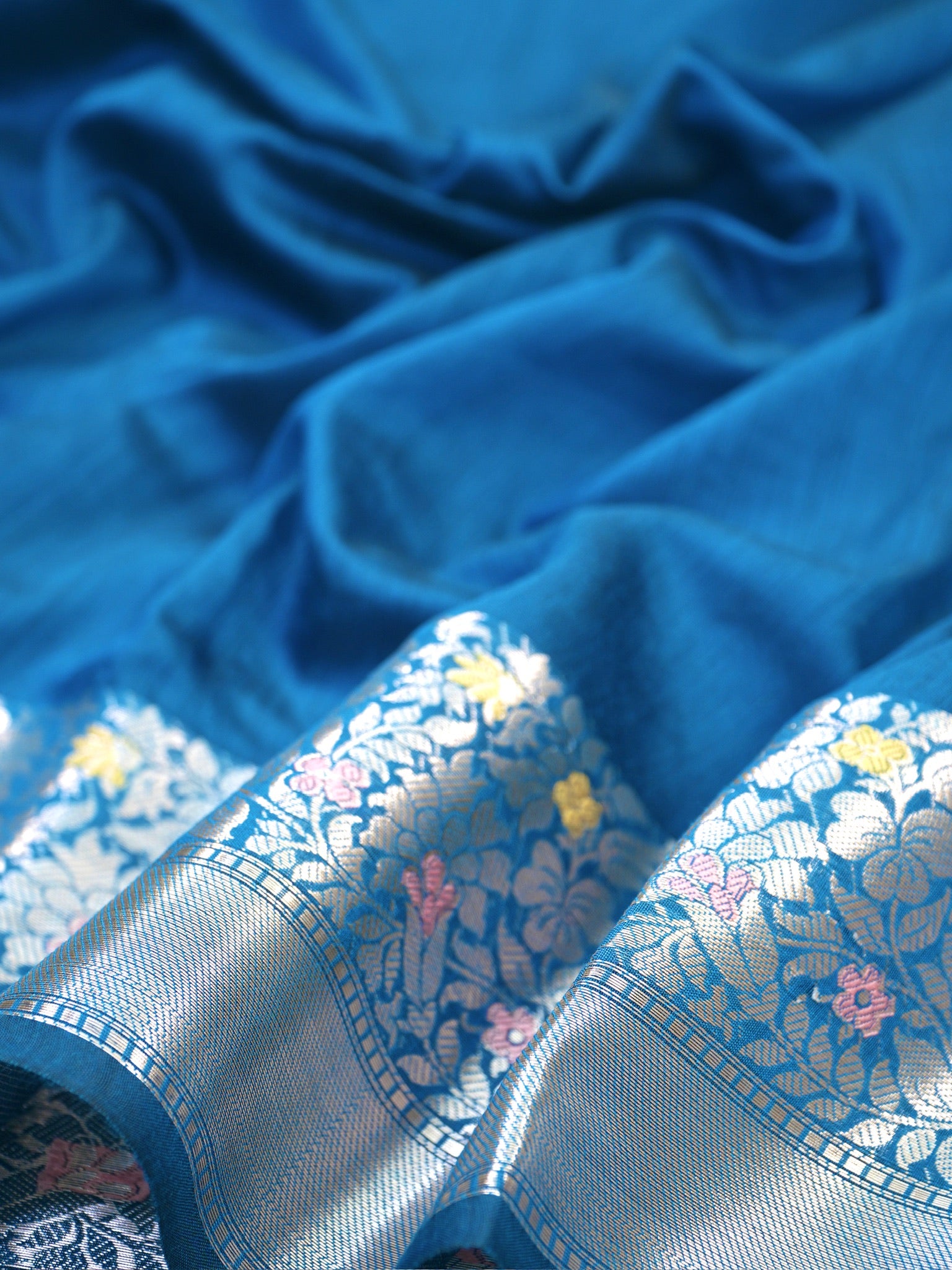 Peacock Blue Banarasi Soft Silk Saree with Meenakari Zari Weaving