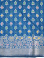 Peacock Blue Banarasi Soft Silk Saree with Meenakari Zari Weaving