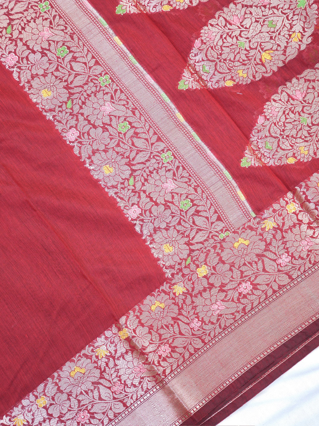 Maroon Crimson Banarasi Soft Silk Saree with Meenakari Zari Weaving