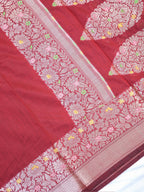 Maroon Crimson Banarasi Soft Silk Saree with Meenakari Zari Weaving