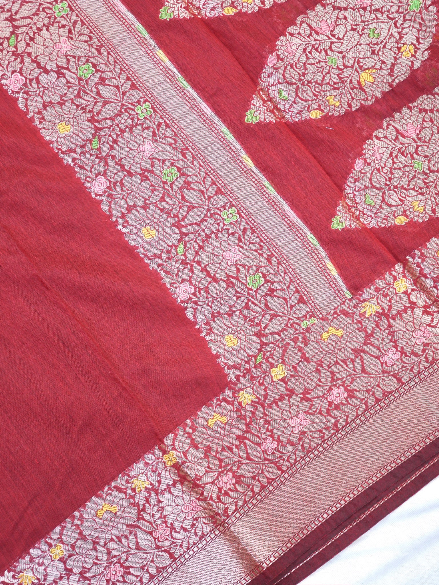 Maroon Crimson Banarasi Soft Silk Saree with Meenakari Zari Weaving