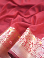 Maroon Crimson Banarasi Soft Silk Saree with Meenakari Zari Weaving
