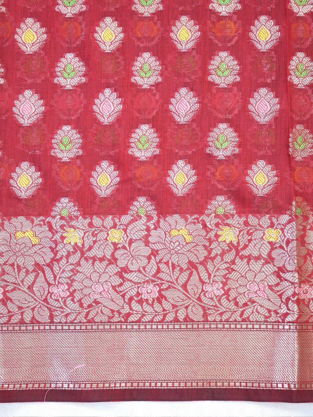 Maroon Crimson Banarasi Soft Silk Saree with Meenakari Zari Weaving
