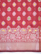 Maroon Crimson Banarasi Soft Silk Saree with Meenakari Zari Weaving