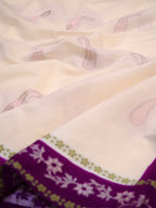 Off-White & Deep Plum Woven Paisley Banarasi Soft Silk Saree