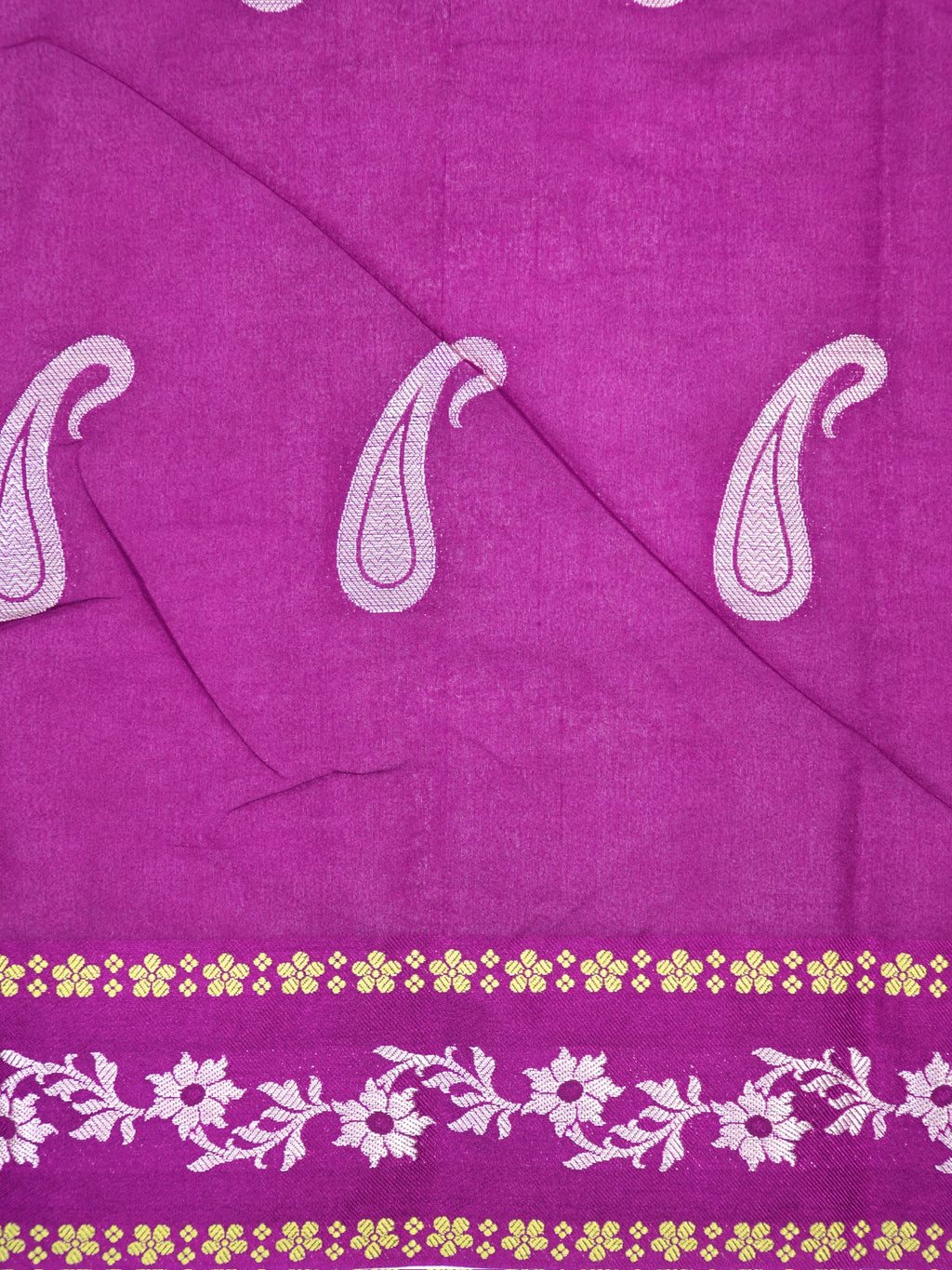 Off-White & Deep Plum Woven Paisley Banarasi Soft Silk Saree