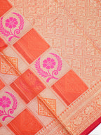 Orange Banarasi Soft Kota Silk Saree with Geometric &amp; Floral Weave