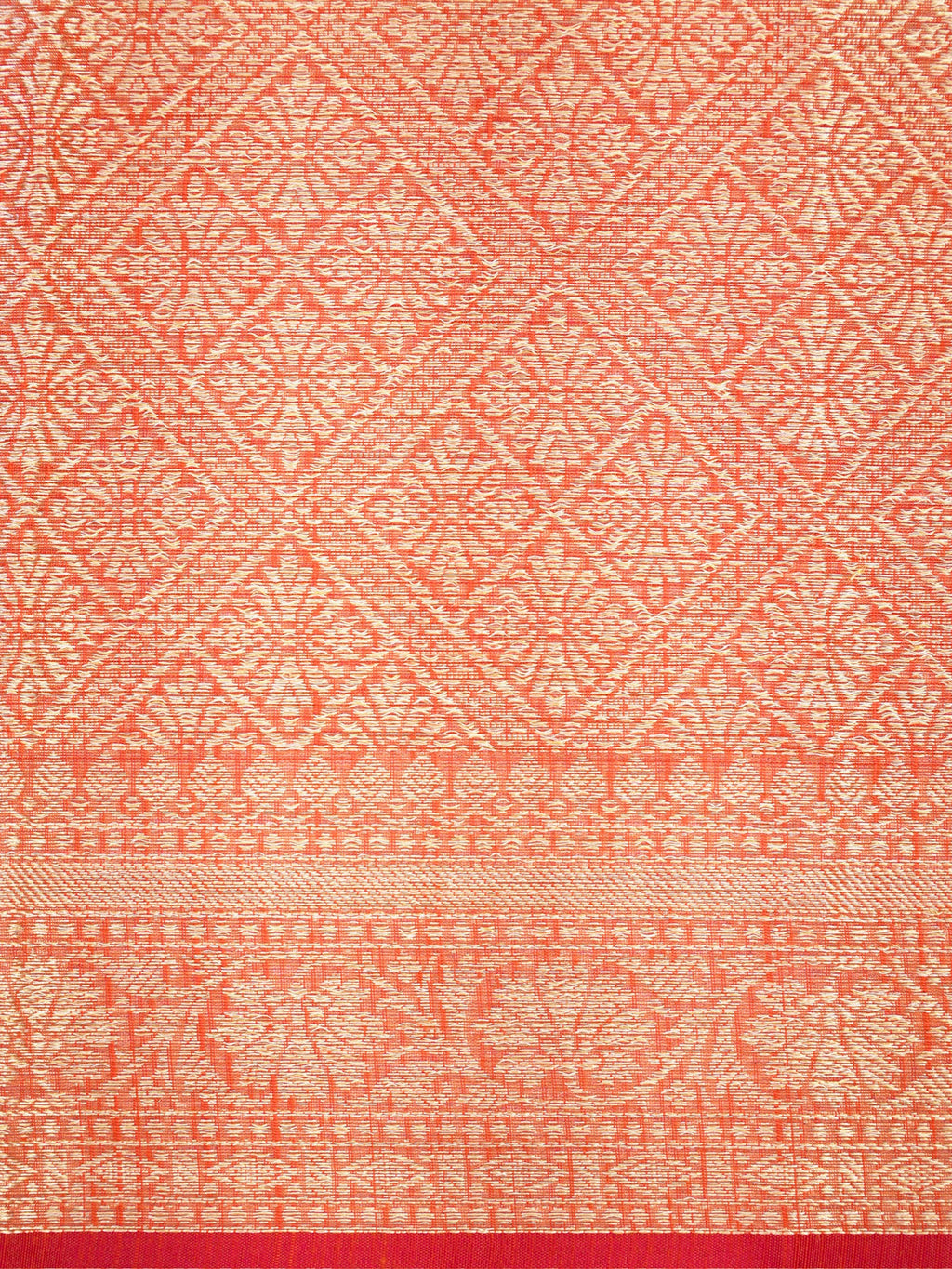 Orange Banarasi Soft Kota Silk Saree with Geometric &amp; Floral Weave
