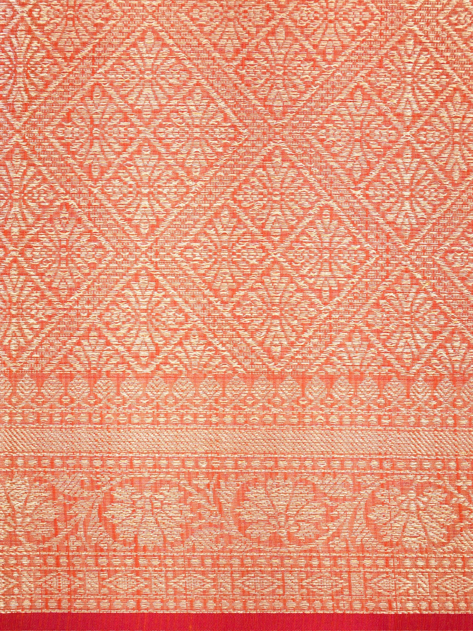 Orange Banarasi Soft Kota Silk Saree with Geometric &amp; Floral Weave