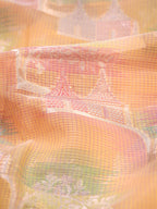 Multicolor Pastels Banarasi Soft Organza Silk Saree with Village Landscape Zari Weave