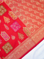 Red Banarasi Soft Kota Silk Saree with Meenakari Zari Motifs
