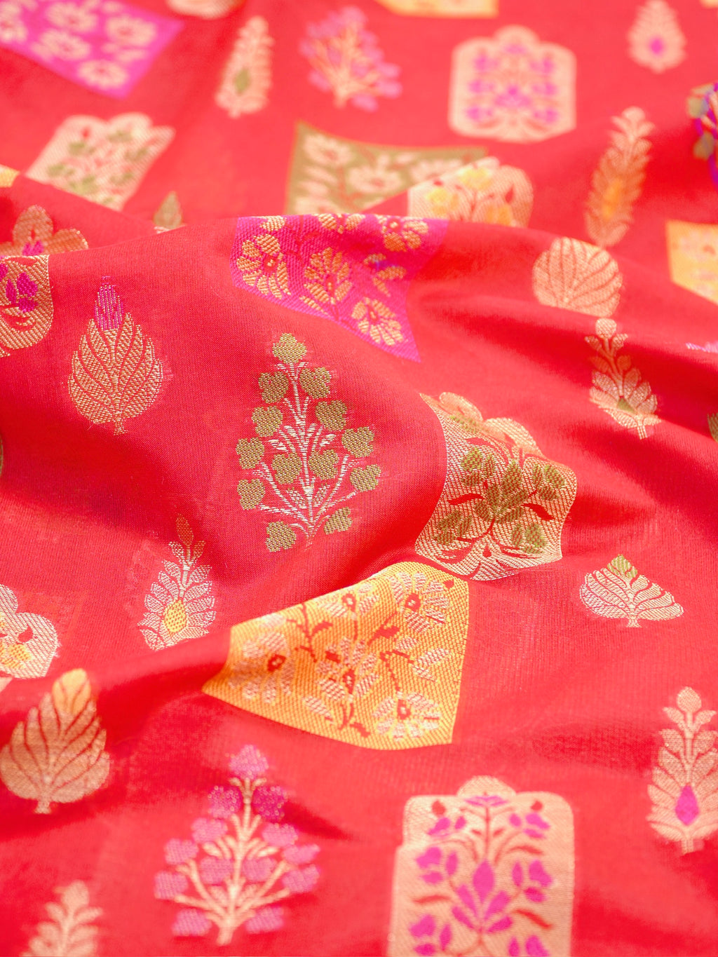 Red Banarasi Soft Kota Silk Saree with Meenakari Zari Motifs