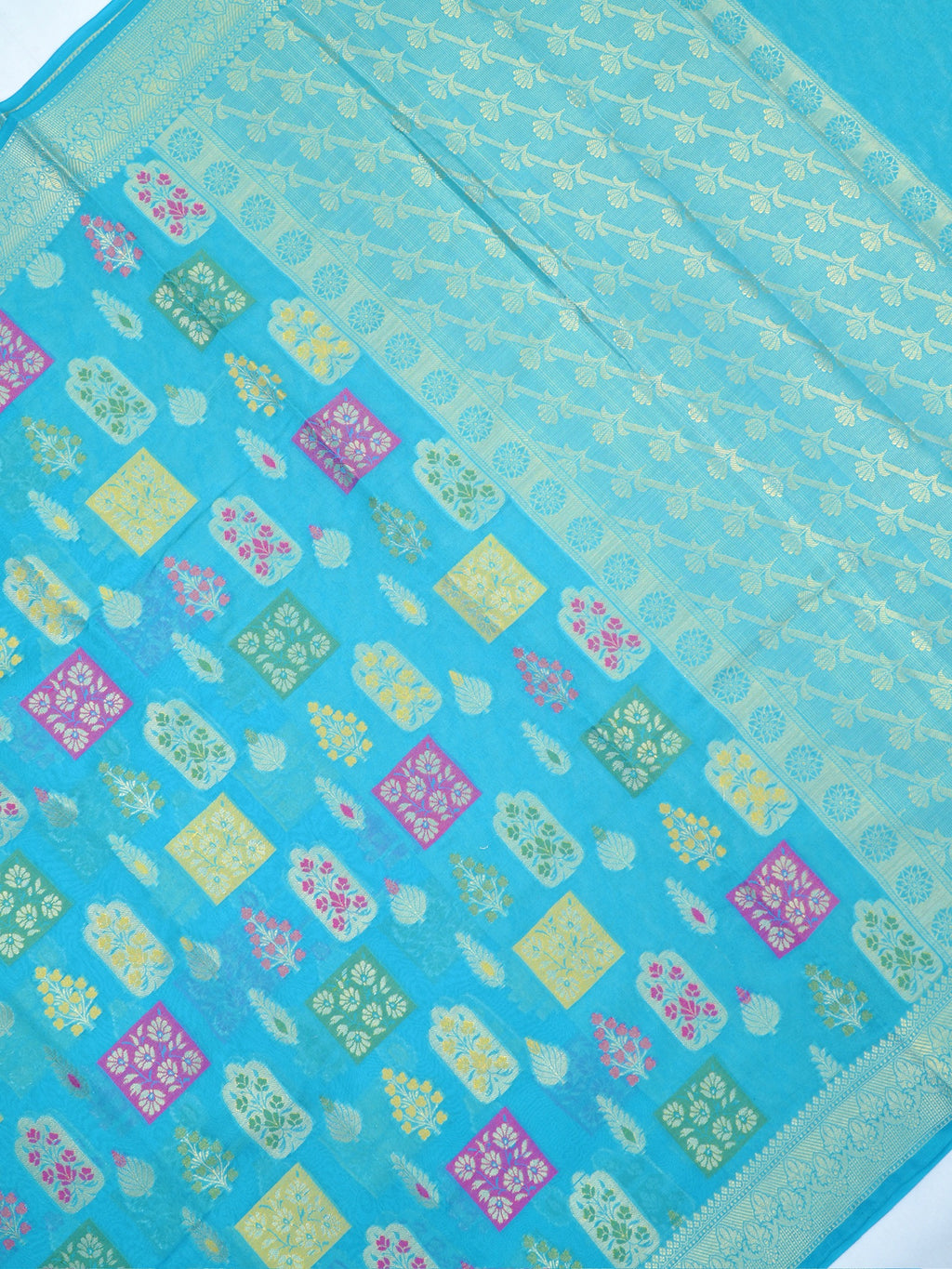 Sky Blue Banarasi Soft Kota Silk Saree with Meenakari Zari Motifs