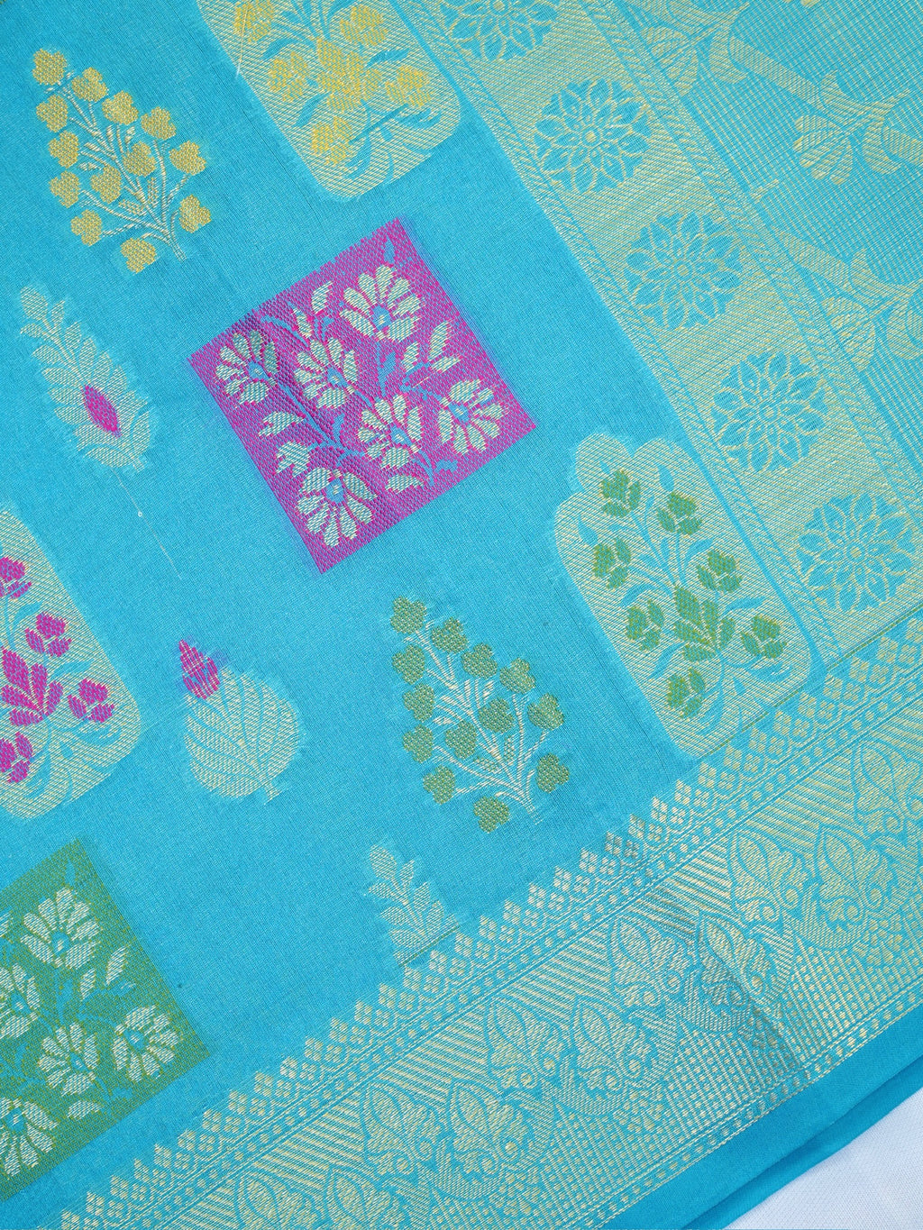 Sky Blue Banarasi Soft Kota Silk Saree with Meenakari Zari Motifs
