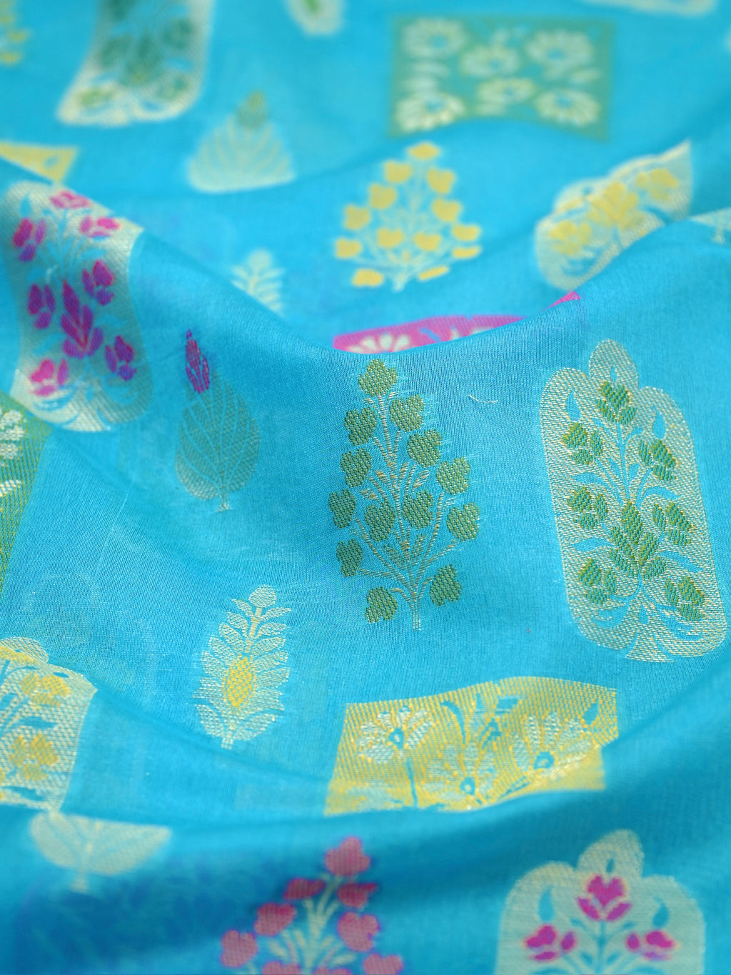 Sky Blue Banarasi Soft Kota Silk Saree with Meenakari Zari Motifs