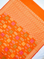 Vibrant Orange Banarasi Soft Kota Silk Saree with Meenakari Zari Buttis