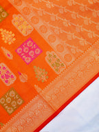Vibrant Orange Banarasi Soft Kota Silk Saree with Meenakari Zari Buttis