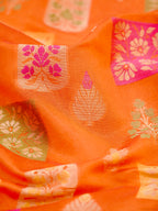 Vibrant Orange Banarasi Soft Kota Silk Saree with Meenakari Zari Buttis