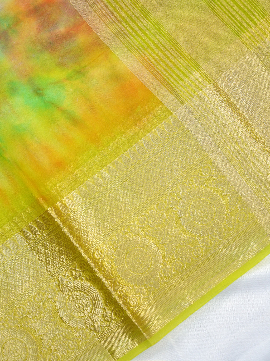 Multicolor Tie-Dye Printed Banarasi Soft Organza Silk Saree with Zari Border