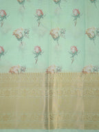 Sea Green & Sky Blue Floral Printed Banarasi Soft Organza Silk Saree with Zari Border
