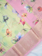 Multicolor Floral Printed Banarasi Soft Organza Silk Saree with Zari Border